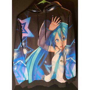 Dolls Kill X Hatsune Miku Oversized Mens XS Pullover Hoodie Anime All Over Print
